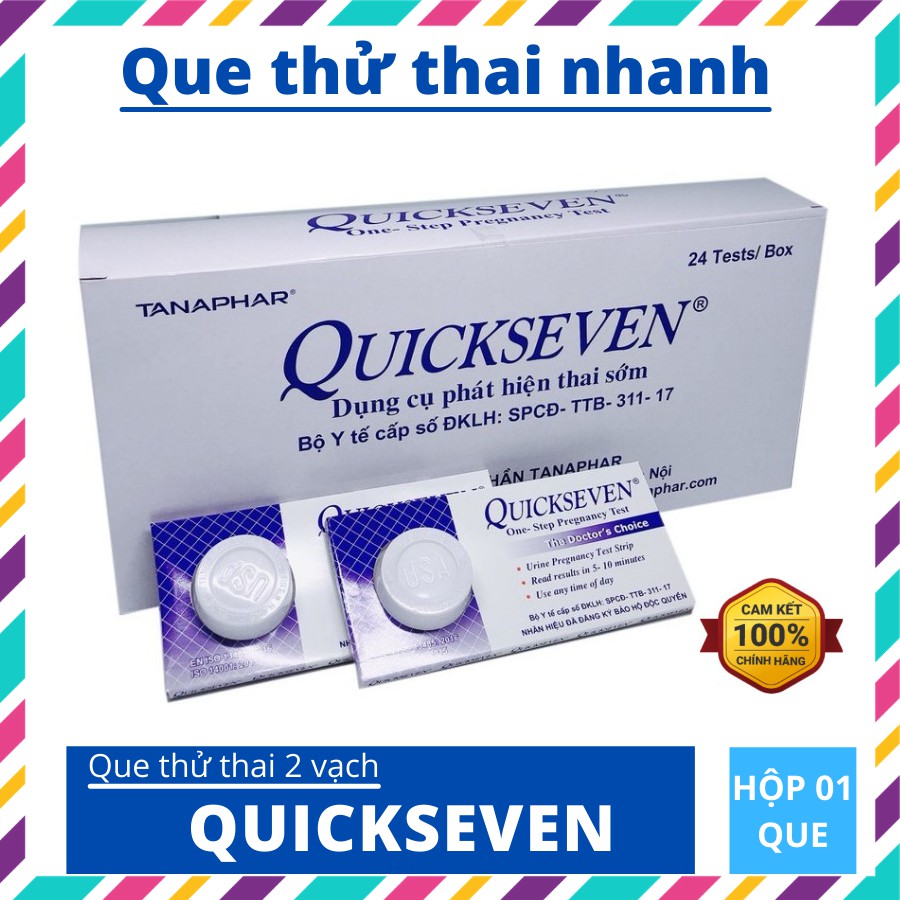 Que thử thai Quickseven - Test thử thai hai vạch sớm nhanh hiệu quả tức thì - Hộp 1 que (Đảm bảo che tên giao hàng)