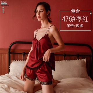 đồ bộ ngủ sexy satin lụa phối ren