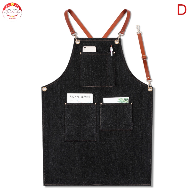 ✂GT⁂ Denim Apron Strap Bib Apron Barista Bartender BBQ Chef Uniform Workwear