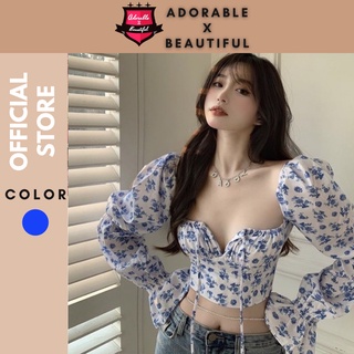 [AdorablexBeautiful] Áo Tay Dài Phồng Họa Tiết Hoa Phong Cách Hàn Quốc Ulzzang Dễ Thương Nữ Tính