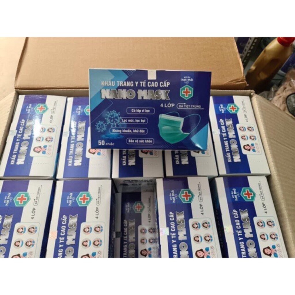KHẨU TRANG Y TẾ CAO CẤP NANO MASK CHÍNH HÃNG HỘP 50 CHIẾC 4 LỚP DÀY DẶN, KHÁNG KHUẨN TỐT