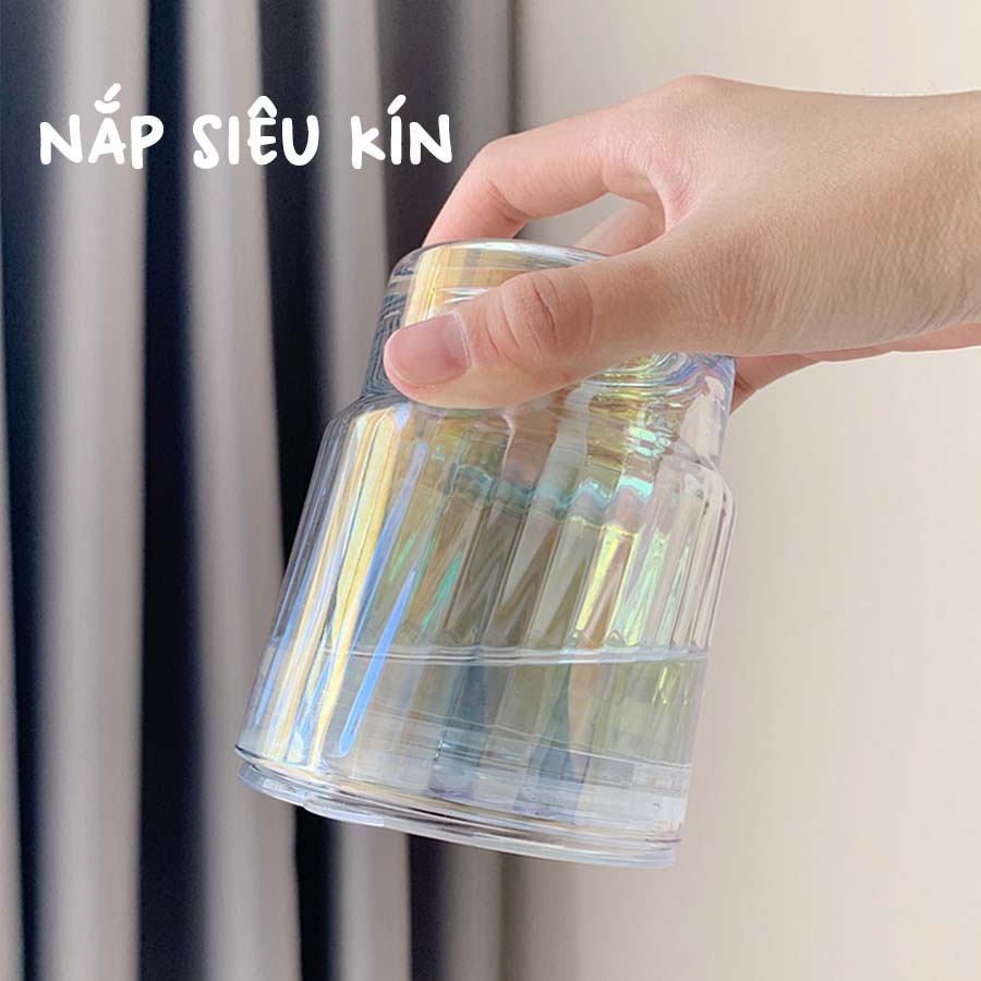 Ly Cốc Thủy Tinh  400ml Kèm Ống Hút Có Nắp Phong Cách Hàn Quốc