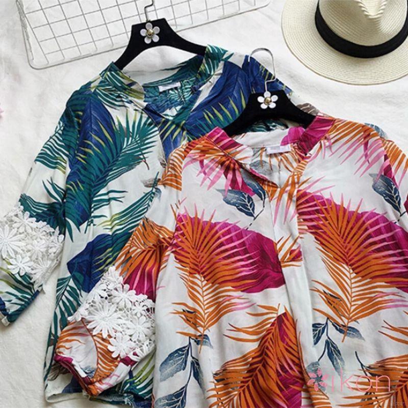 Áo kiểu phối ren in họa tiết thời trang dành cho nữ