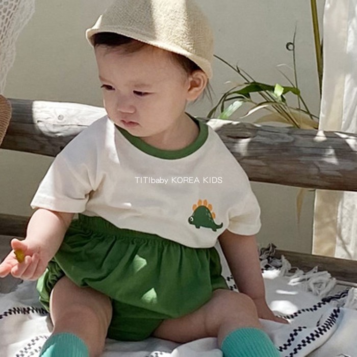 Set Áo Thun Tay Ngắn In Hình Khủng Long + Quần Short Thời Trang Hè Cho Bé Trai 0-3 Tuổi