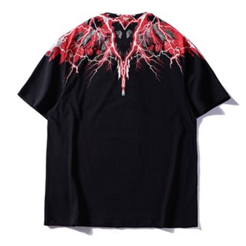 Áo Thun Cotton Tay Ngắn Cổ Tròn In Hình Đôi Cánh Màu Đen Phong Cách Thể Thao Unisex