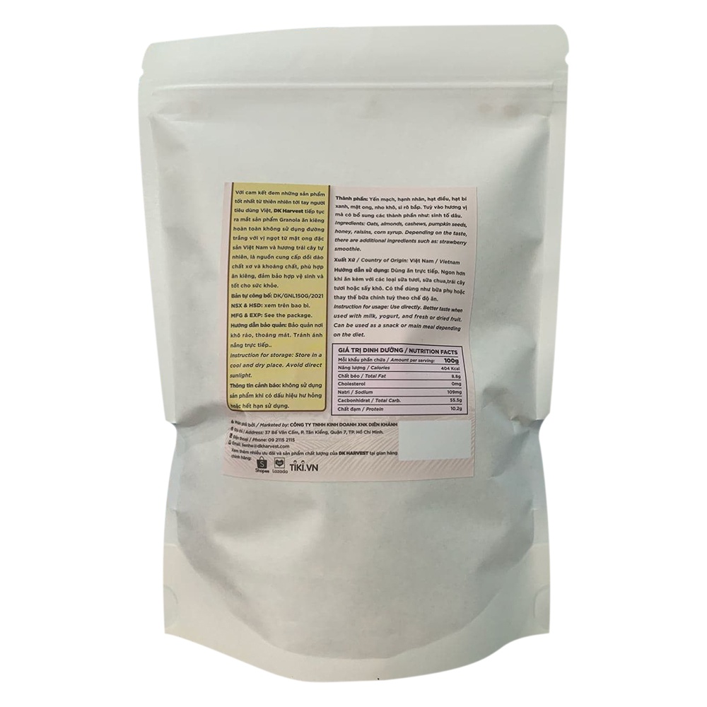 Granola Hạt Dinh Dưỡng Nướng Mật Ong  DK Harvest Thơm Giòn, Ngũ Cốc Hỗ Trợ Giảm Cân - Trọng lượng 250g/500g