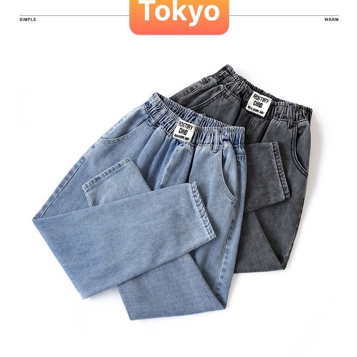 QUẦN JEAN BAGGY NỮ CHẤT BÒ 2 MÀU CẠP CHUN LƯNG THUN NÂNG MÔNG HOT TREND NHẬT BẢN - TOKYO FASHION