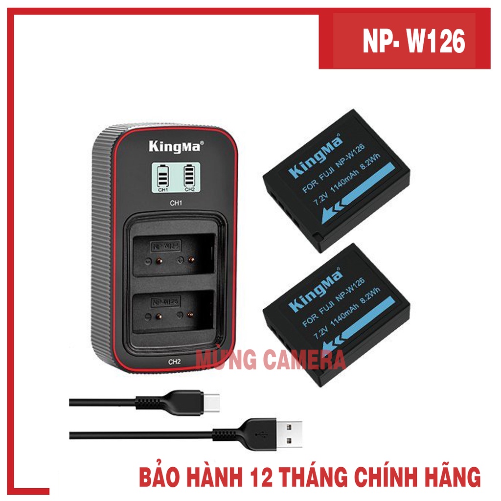 Bộ 2 Pin+Dock sạc đôi NP-W126/W126s Fujifilm KingMa