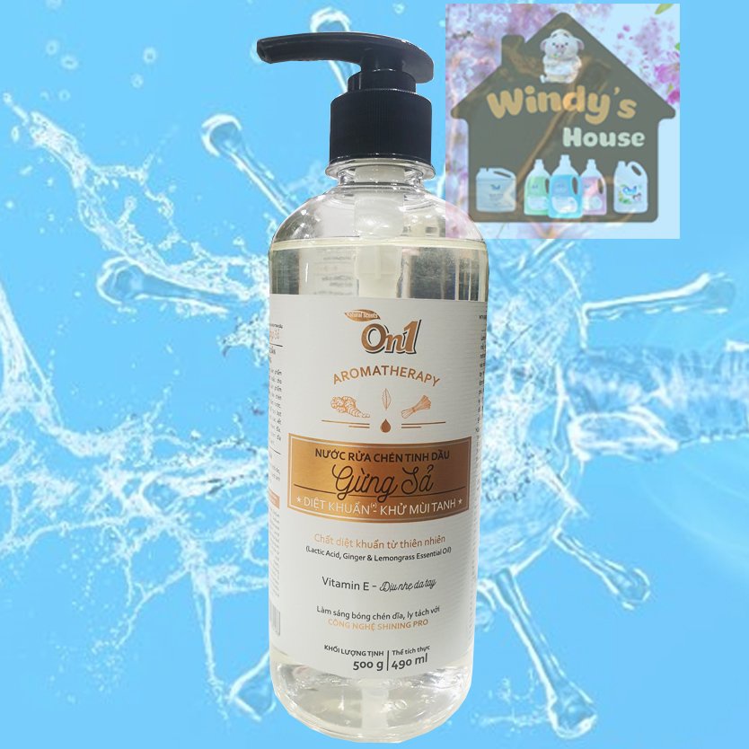 Nước rửa chén On1 tinh dầu hương gừng sả dung tích 500g - Sạch bóng vết dầu mỡ - Bảo vệ da tay
