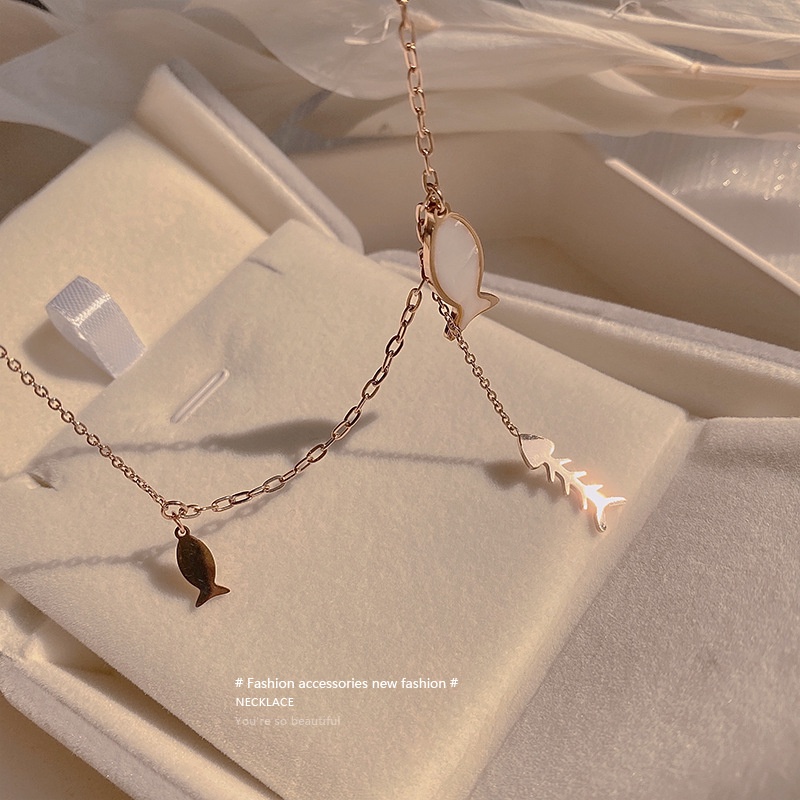 Vòng cổ Thép Titan Nhẹ Mặt Xương Cá Phong Cách Hàn Quốc Sang Trọng Cho Nữ