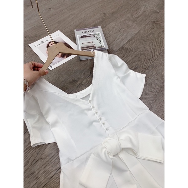 Váy Trắng Cổ Vuông Nơ Lưng Cực Diện Đám Cưới NYC Hàng Chất Chéo Thái Mềm Đẹp Hàng may kỹ lót 2 lớp cẩn thận