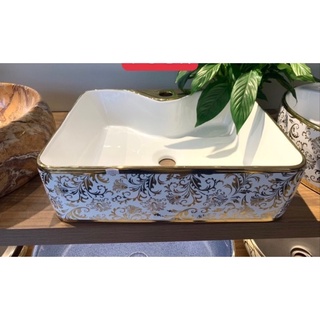 [ Lavabo Đặt Bàn Vuông Hoa Văn Vàng ] - Cao Cấp Giá Rẻ
