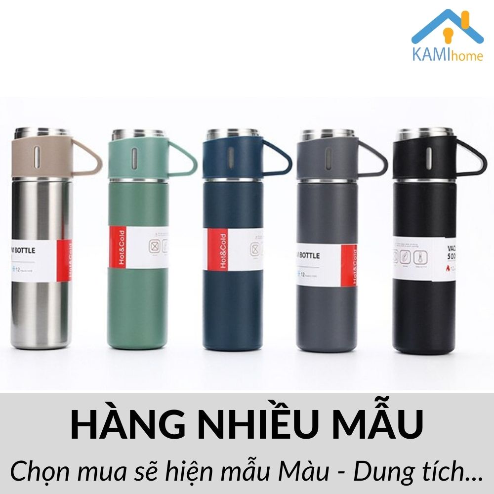Bình nước giữ nhiệt inox nắp có quai Kèm 2 Cốc-Đóng hộp quà tặng cao cấp-cỡ 500ml mã 22050