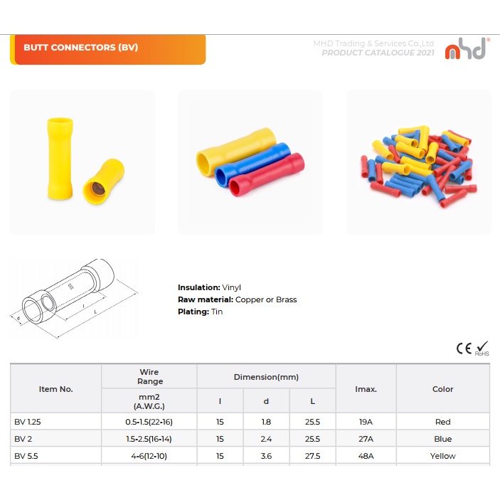 Đầu cosse nối thẳng bọc nhựa MHD BV  /Giá bao