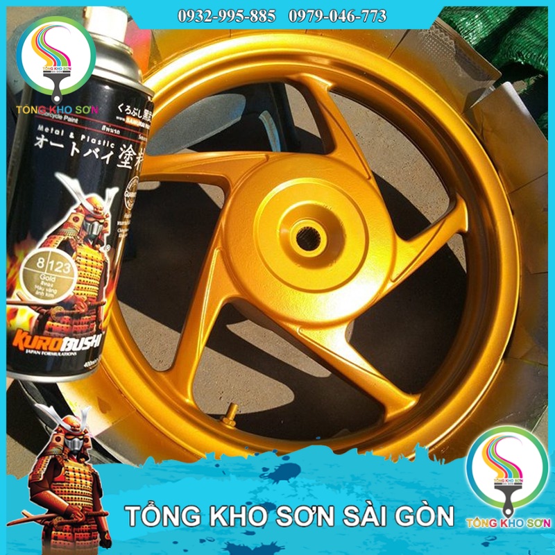 Combo chai sơn xịt samurai màu vàng k im loại 123, lót 2k04, nền 124, phủ bóng 2k01