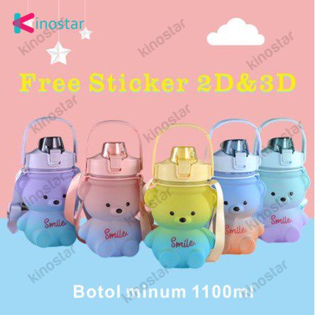 Siêu Dễ Thương 1100Ml Gấu Trong Suốt Nước Đi Kèm Với Di Động Dây Ngoài Trời Di Động Cốc Du Lịch Dành Cho Trẻ Em Chất Lượng Cao chất Liệu An Toàn Nhiều Màu Lựa Chọn.
