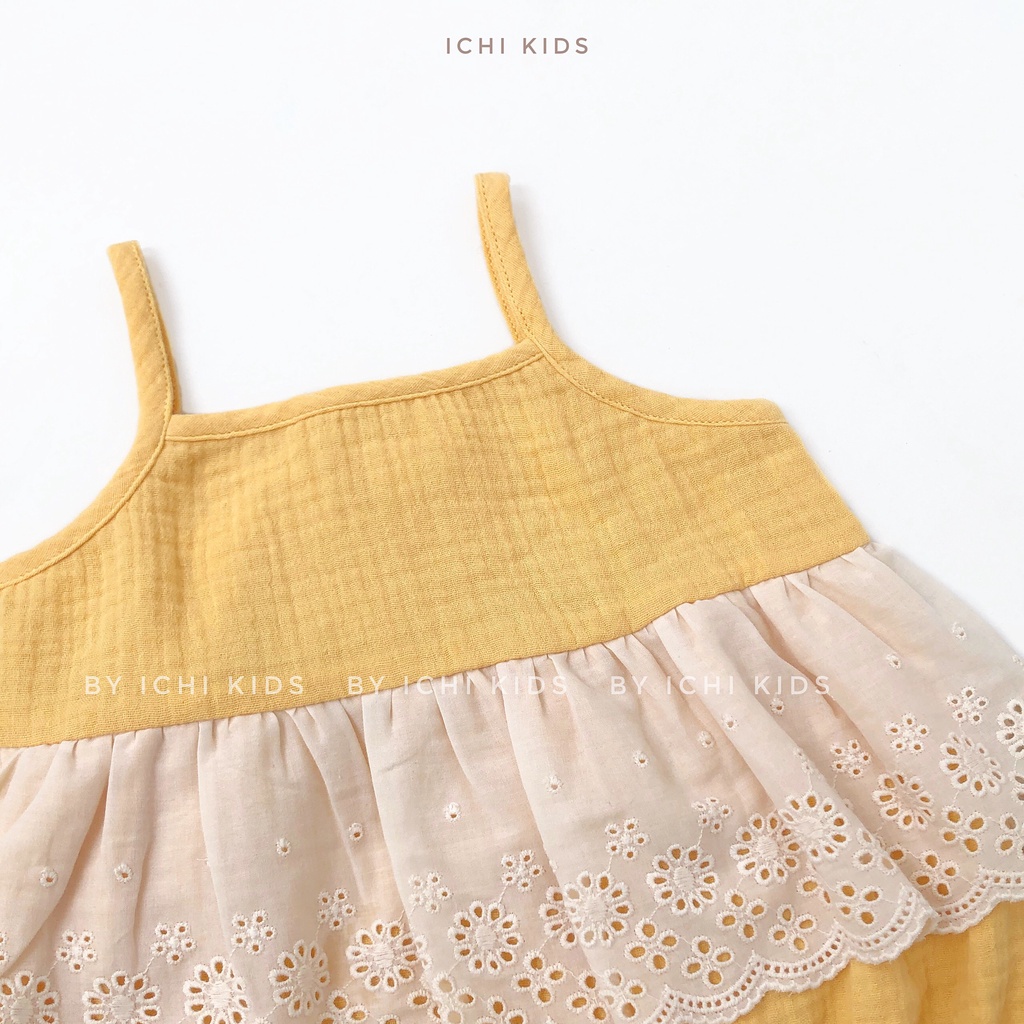 Romper phối bèo thô thêu cho bé gái