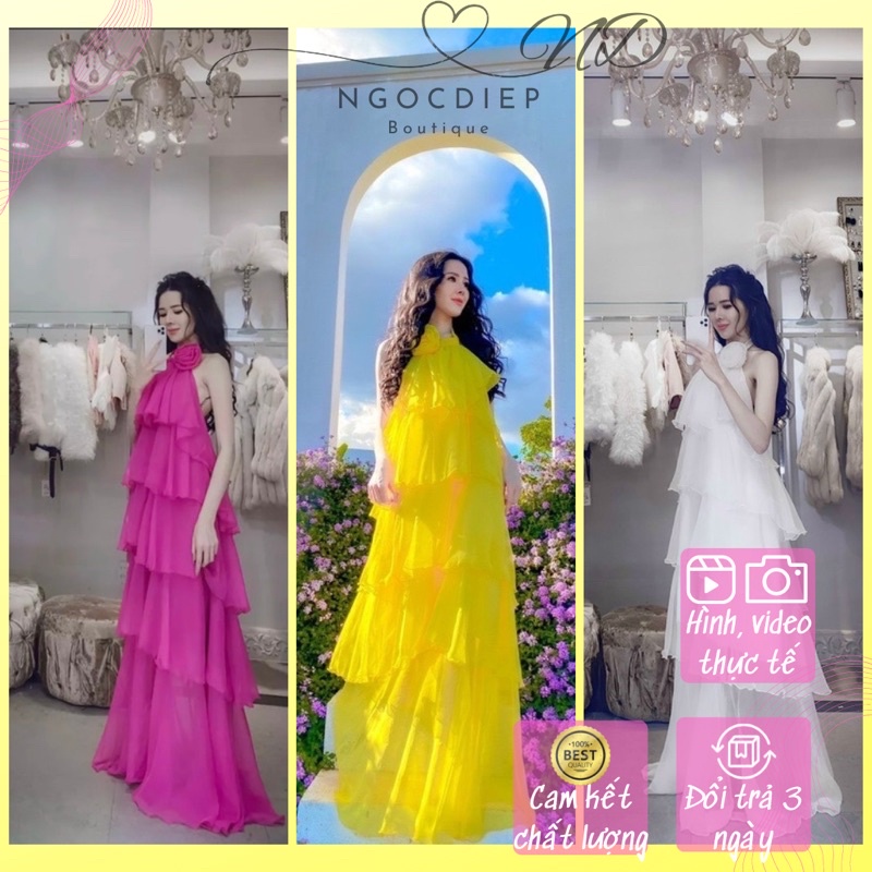 Váy Maxi Yếm Hoa Bèo Tầng