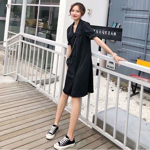 {Sẵn đỏ, sz 4Xl}Váy cổ sen viền dập li tiểu thư