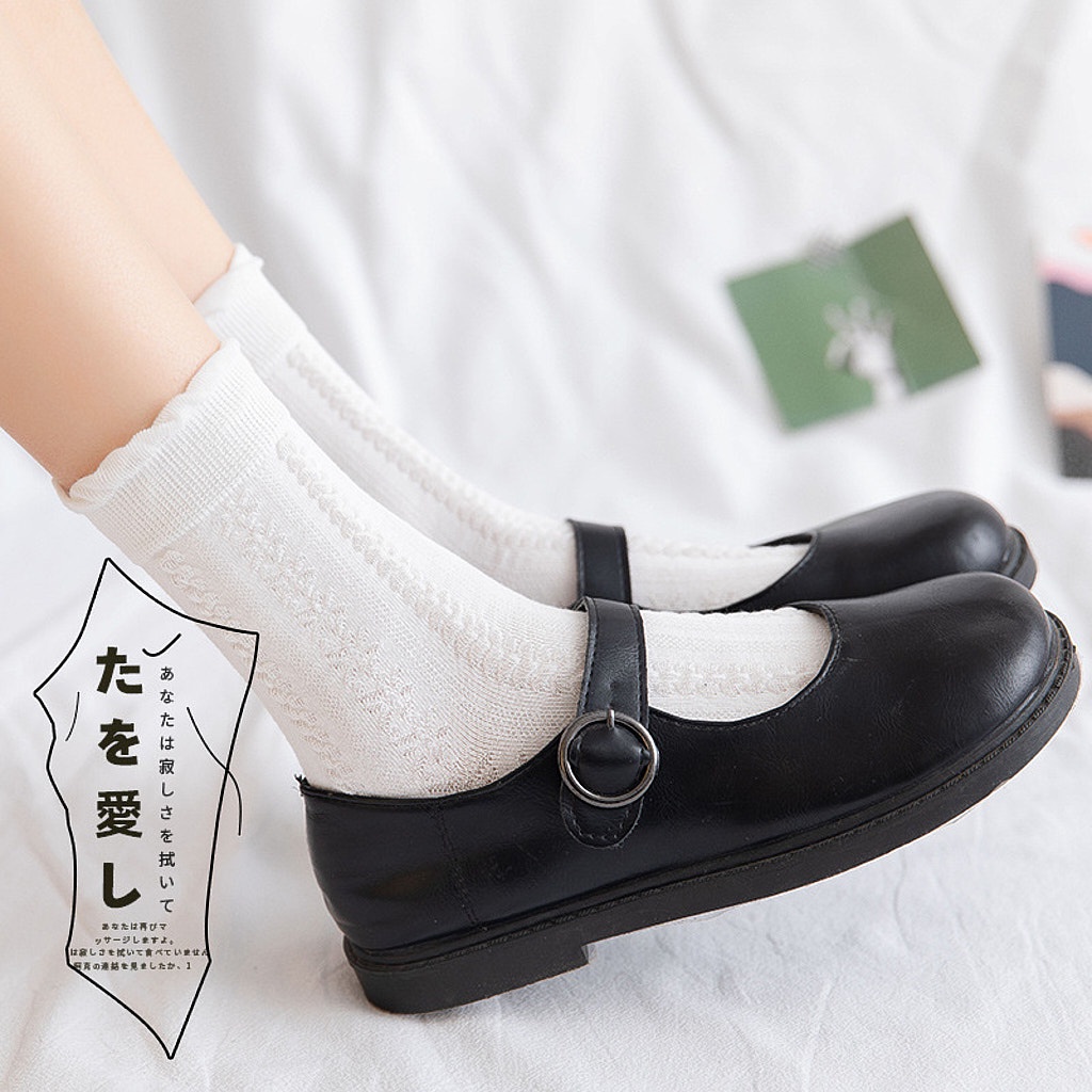 Set Tất Lolita Trắng Dáng Cao Cổ, Vớ Nữ Cao Cổ Tiểu Thư Bèo Nhún Co Giãn Tốt  Ulzzang Vintage Hàn Quốc - Iclassy_shoes