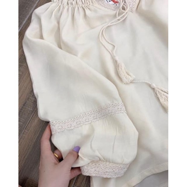 [AMANDA]Áo sơ mi nơ cổ tay bồng babydoll. Áo sơ mi chuông cổ điệu 2 màu hothit be trắng