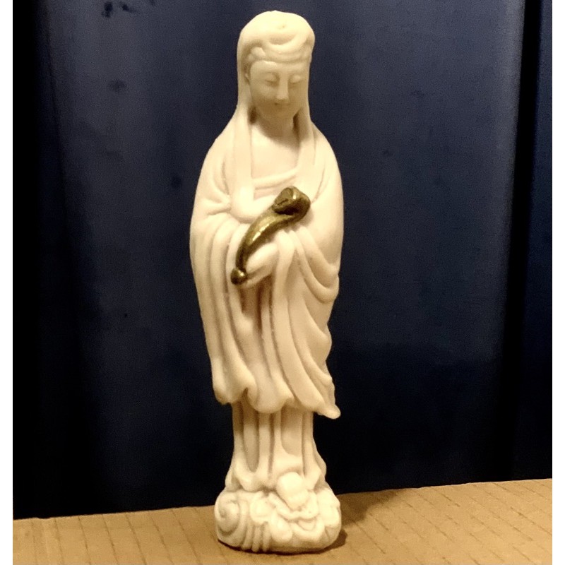 Tượng Quan Âm như ý bột đá trắng 20cm