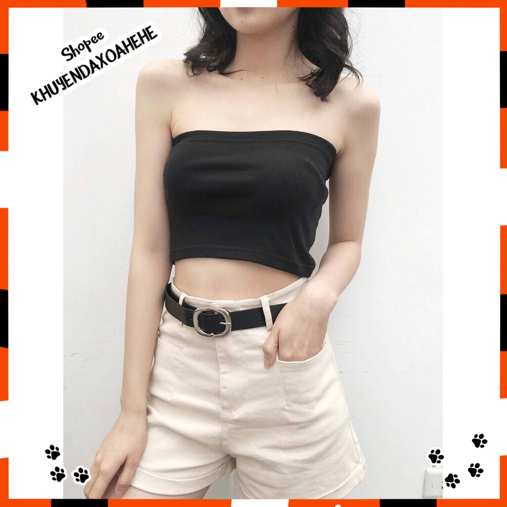 A016 Áo quây ngực ống tube crt đen trắng dáng ngắn co giãn sexy, Áo lót bra croptop không dây thun phông trơn ôm body ny
