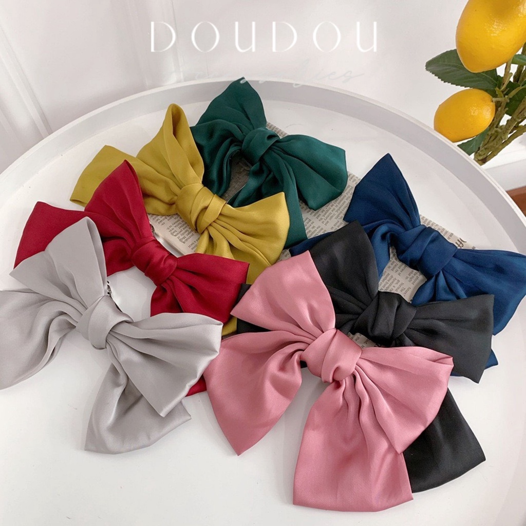 Kẹp tóc Hàn Quốc DOUDOU Cặp tóc nơ to vải lụa cao cấp tiểu thư xinh xắn đáng yêu FJ005