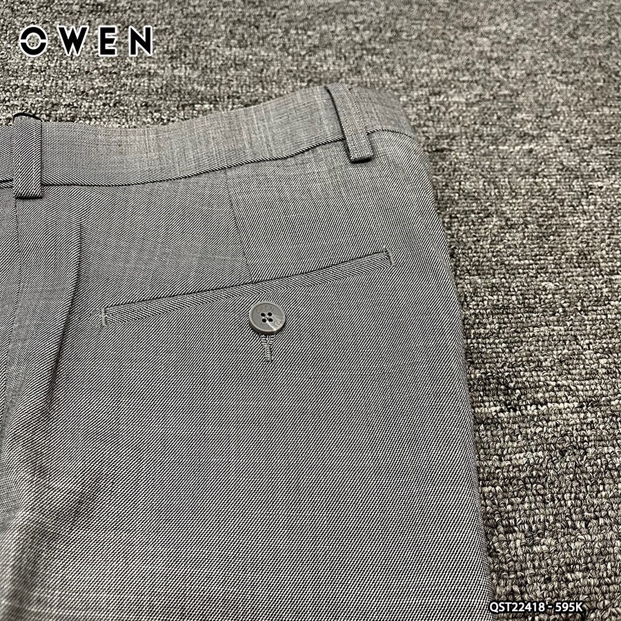 Quần Tây Nam Owen QST22418 Quần Âu Nam Dáng Slim Fit Cạp Tăng Đơ Màu Ghi Sáng Dệt Xước