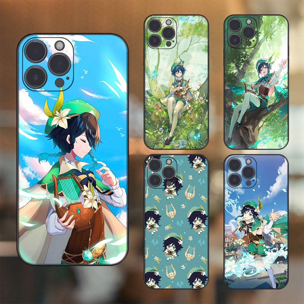 Ốp lưng iPhone 13 Pro Max dẻo đen cạnh vuông in hình Venti Genshin Impact