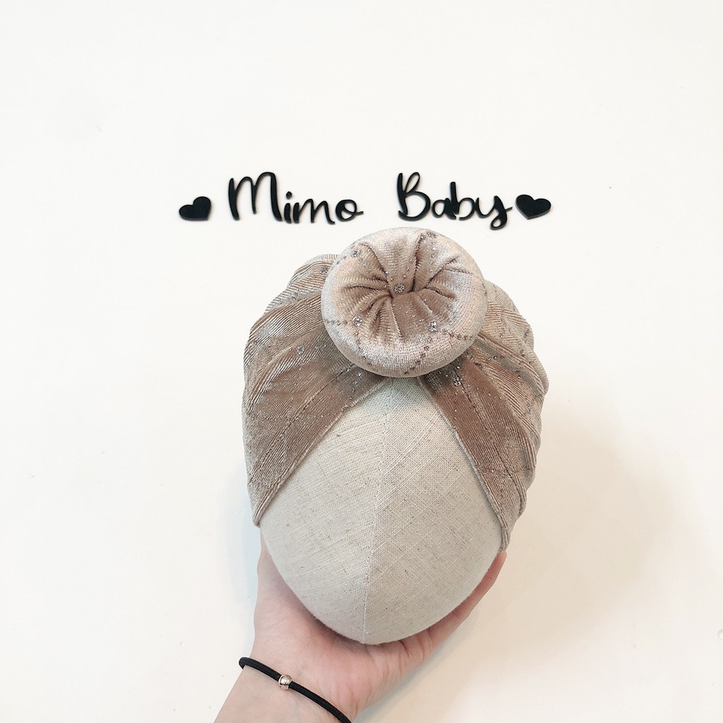 [Mã FAMAYFA2 giảm 10K đơn 50K] Mũ turban bé gái - Nhung nhũ bạc xoắn ốc (7-15kg)