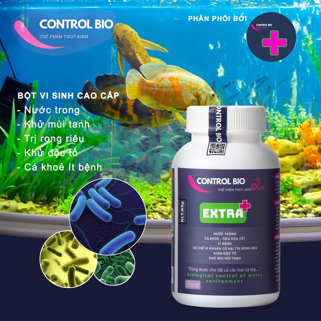 Chai 65g Men Vi Sinh Extra+  Hỗ Trợ Tạo Môi Trường Vi Sinh, Trong Nước Cho Hồ Cá, Bể Cá