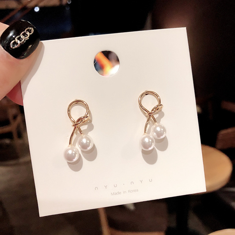 Bông tai mạ bạc 925 hình quả cherry đính ngọc trai phong cách Hàn Quốc