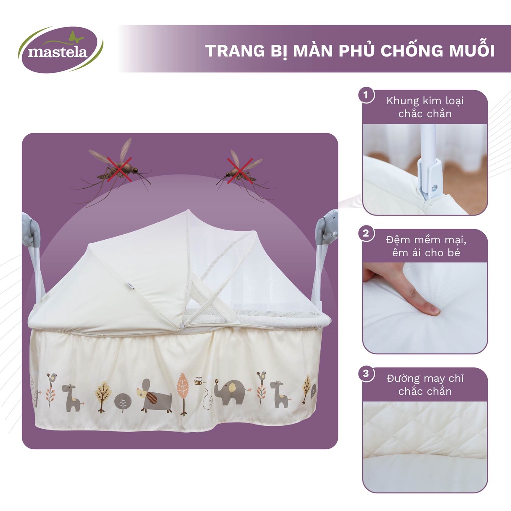 Nôi điện ru ngủ tự động, có nhạc và âm thanh trắng, có điều khiển từ xa Mastela cho bé sơ sinh tới 2 tuổi SG239