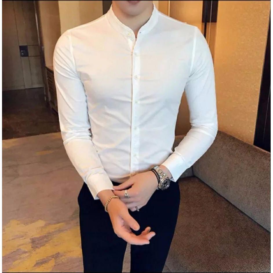 Áo sơ mi nam trắng cổ tàu vải lụa cao cấp chống nhăn chống xù chông bám bụi | BigBuy360 - bigbuy360.vn