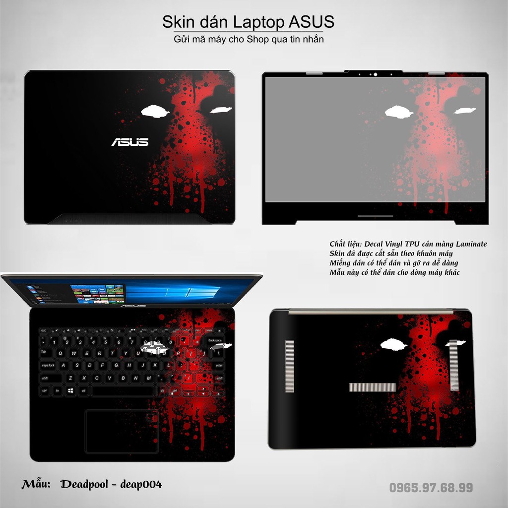 Skin dán Laptop Asus in hình Deadpool (inbox mã máy cho Shop)