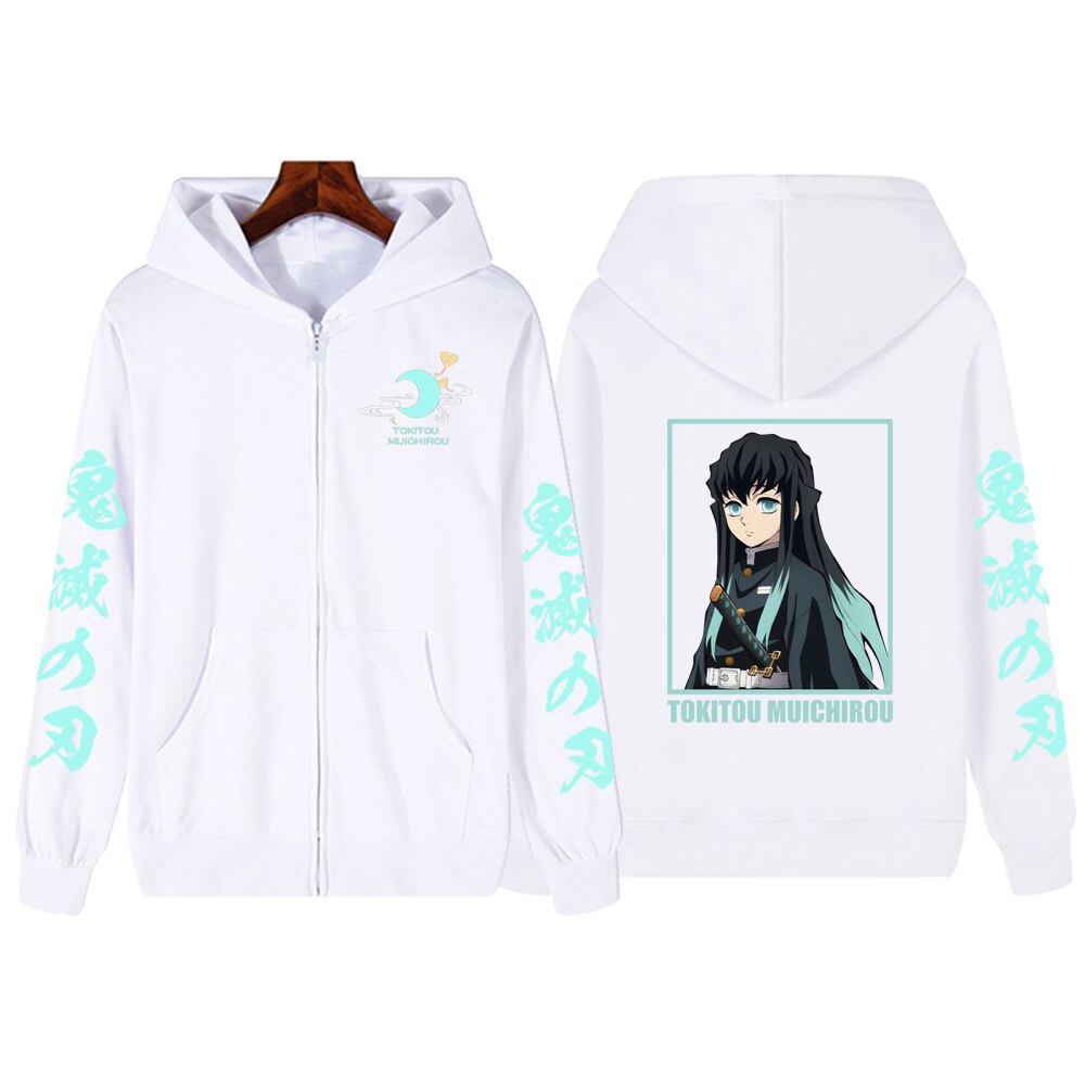 Áo Khoác Hoodie Chui Cổ Có Khóa Kéo In Hình Anime Demon Slayer Muichiro Tokito