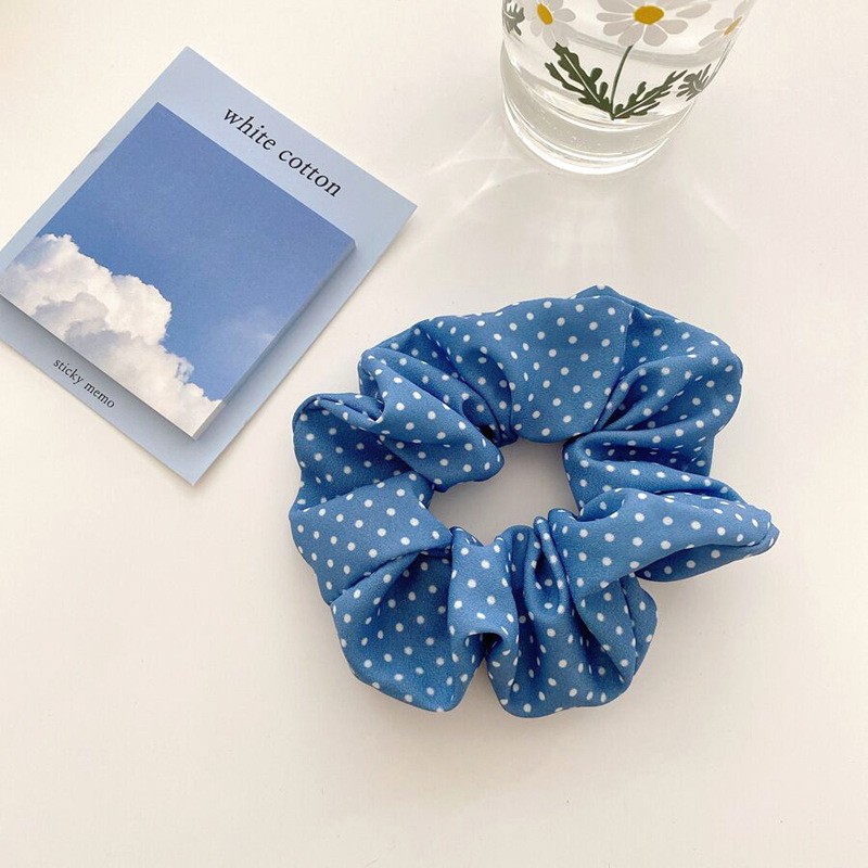 Chun buộc tóc,  Cột Tóc Vải Scrunchies Họa Tiết Xanh Thiên Thanh, Dây Buộc Tóc Scrunchies Mới SC1