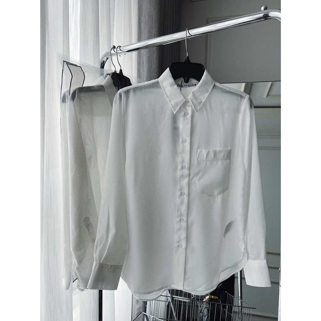 Áo sơ mi Trắng tơ kèm móc đóng túi dài z