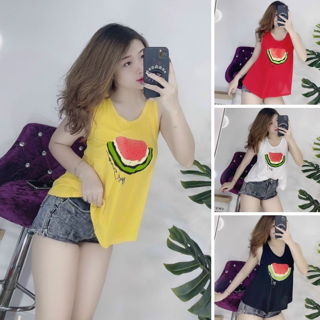 Áo ba lỗ nữ form rộng kiểu thể thao IN TRÁI DƯA thun co dãn Mịn Mát NT Closet - AT006 | BigBuy360 - bigbuy360.vn