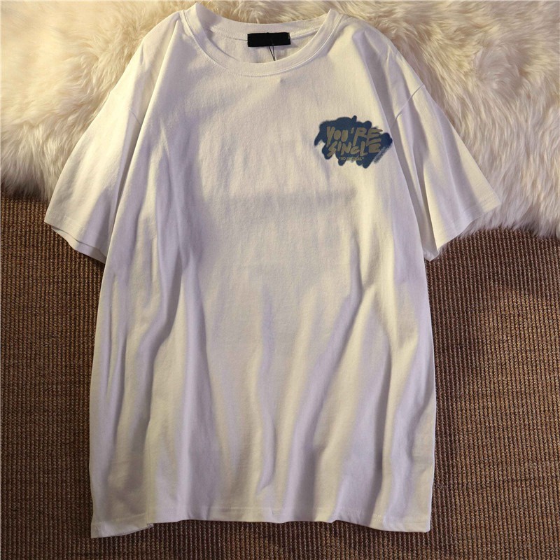 Áo Thun Trắng Tay Ngắn Cổ Tròn Dáng Rộng In Họa Tiết Thời Trang Dễ Phối Đồ Cho Nữ