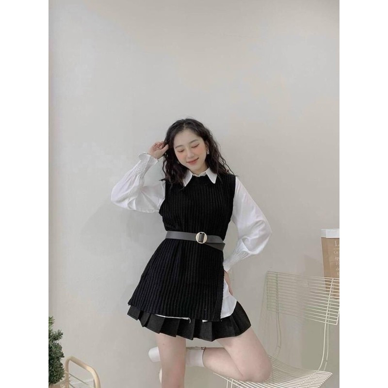 SÉT ÁO SƠ MI LỤA MIX ÁO GHI LÊ LEN KÈM ĐAI