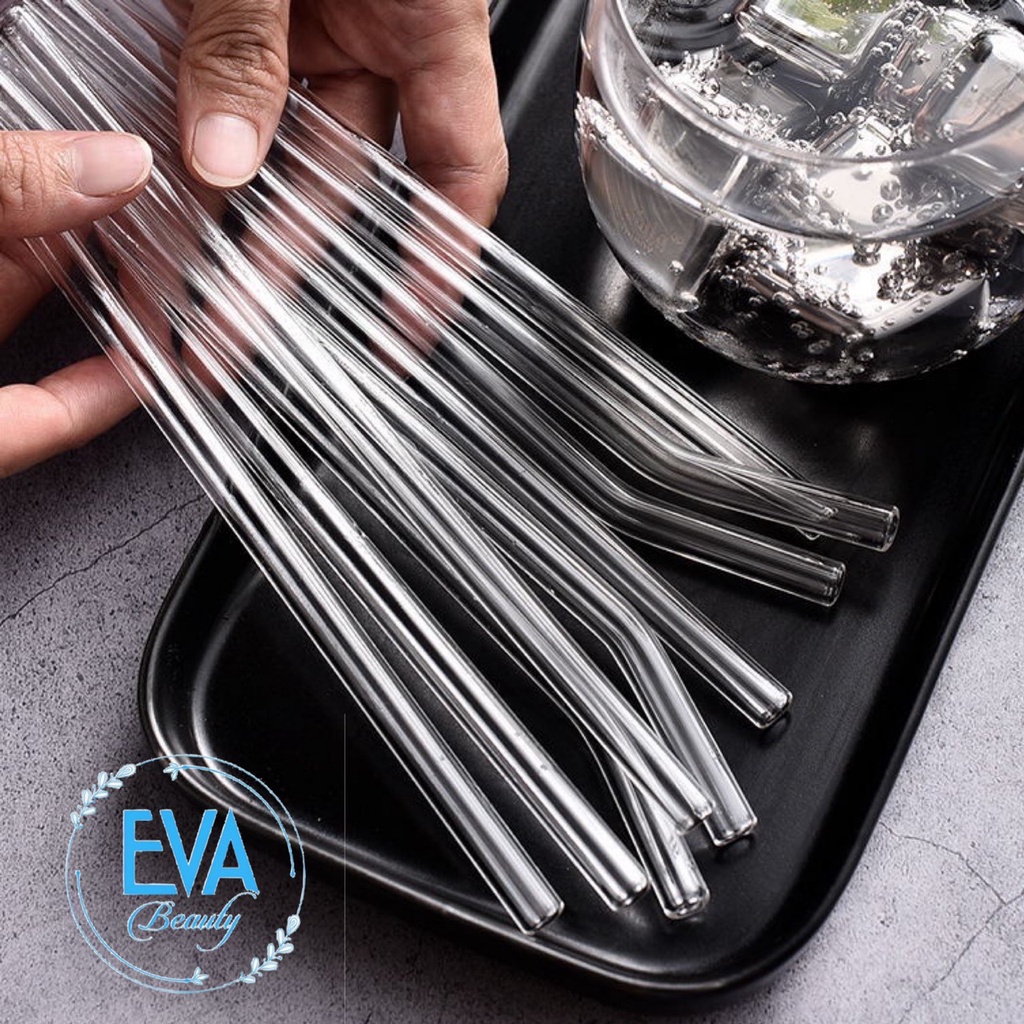 Ống Hút Thuỷ Tinh Trắng Trong Suốt Dáng Cong Glass Drinking Straws 18 Cm M3503