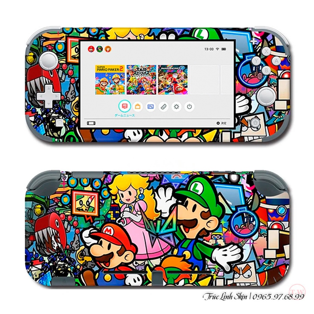 Skin decal dán Nintendo Switch Lite mẫu Stickerbomb Super Mario