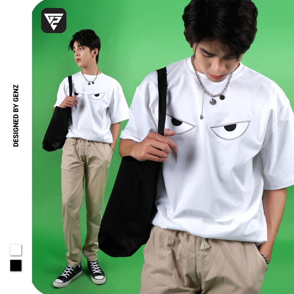 3sLi /Áo thun tay lỡ GENZ phông Unisex nam nữ Cotton oversize form rộng Eyes Embroidery!