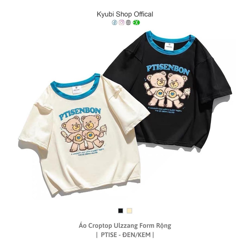 Áo thun croptop PTISE phong cách ulzzang form rộng - Áo phông croptop chất cotton KYUBI CRT21