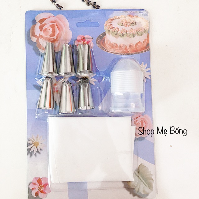 Bộ 6 đui kèm chốt + túi bắt kem bằng vải