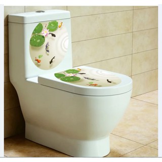 Decal dán toilet - cá và hoa sen