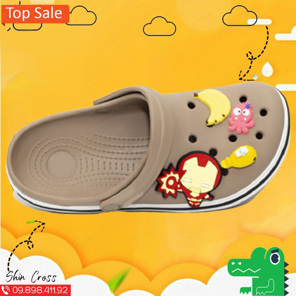 dép Cross đế bánh mì màu nâu viền đen tặng thêm 12 sticker cross