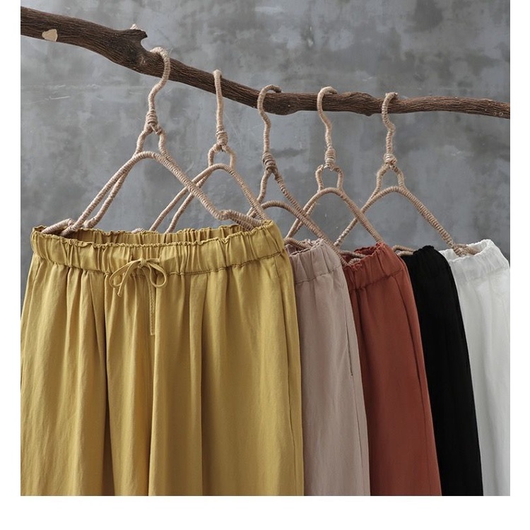 Quần Vải Lanh 100% Cotton Ống Rộng Dài Đến Mắt Cá Chân Phong Cách Retro Nghệ Thuật Mùa Hè Hàng Mới 2022